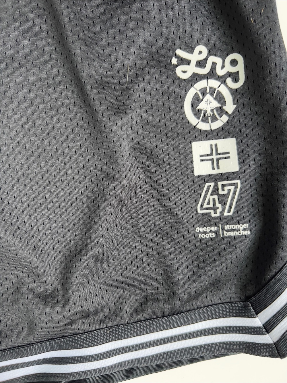 LRG Men’s Black Athletic Mesh Shorts with White Accents - Picture 4 of 5
